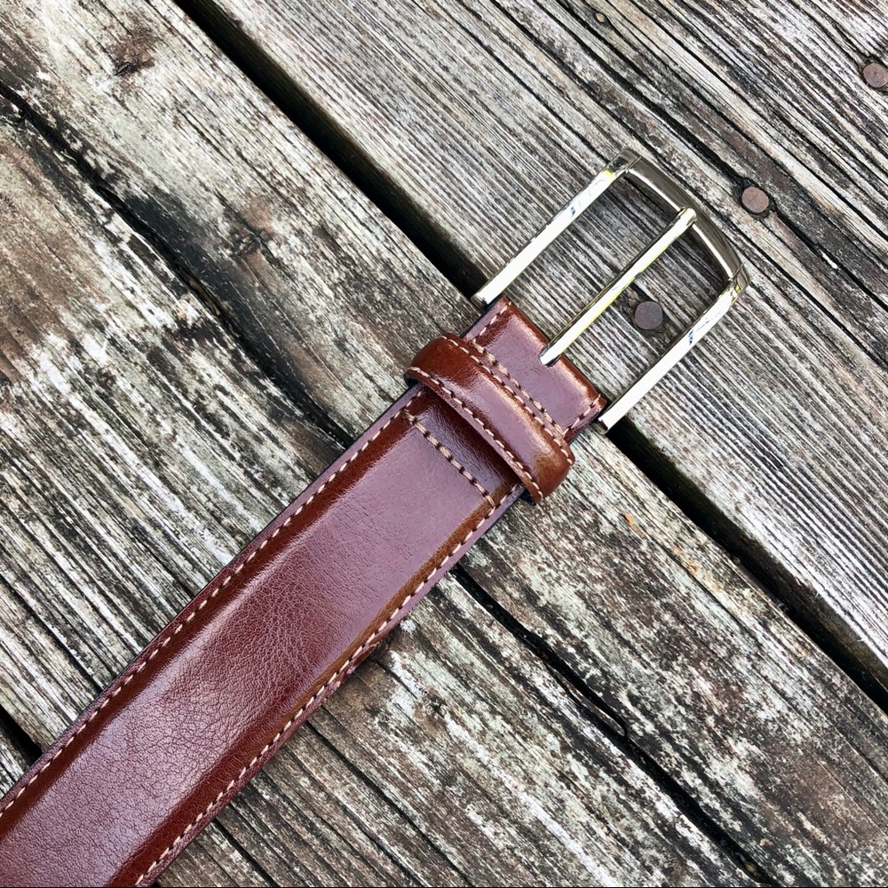 Shiny brown leather belt Mens size 36”